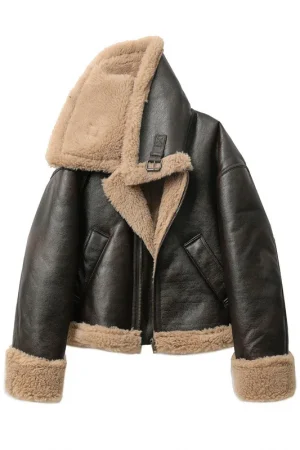 2025 Autumn winter new women's thickened warm double-sided short jacket Women's brown coat